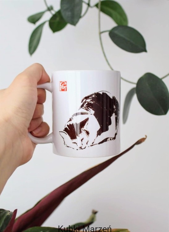Kubek z tuszową ilustracją kota w japońskim stylu, Kubek z kotem 330ml