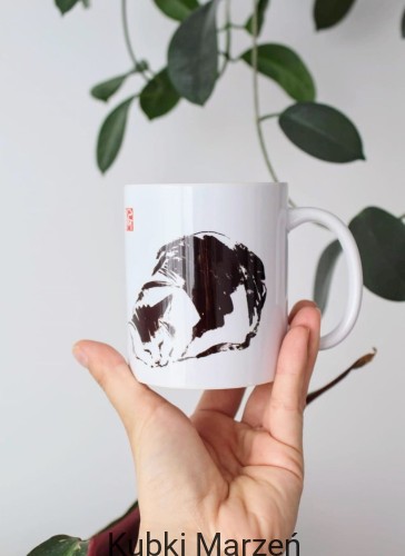 Kubek z tuszową ilustracją kota w japońskim stylu, Kubek z kotem 330ml