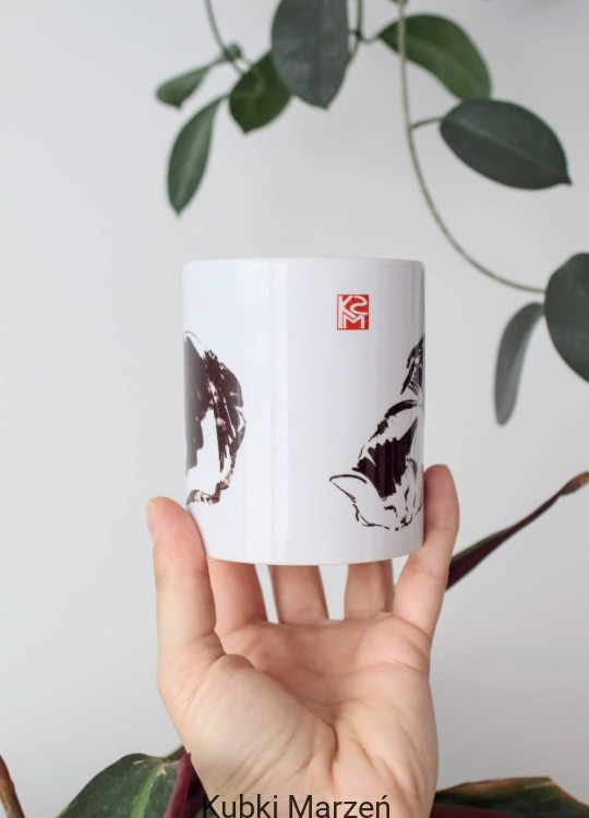 Kubek z tuszową ilustracją kota w japońskim stylu, Kubek z kotem 330ml