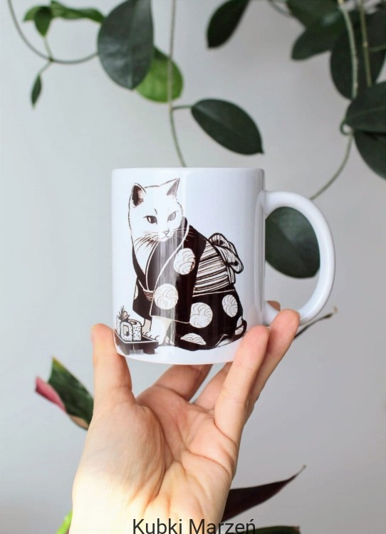 Kubek z motywem kota w kimonie, ilustracja kotka, 330ml