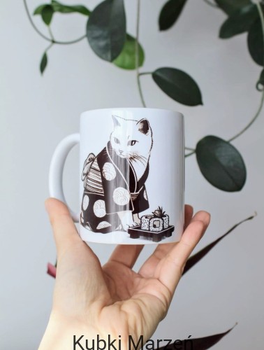 Kubek z motywem kota w kimonie, ilustracja kotka, 330ml