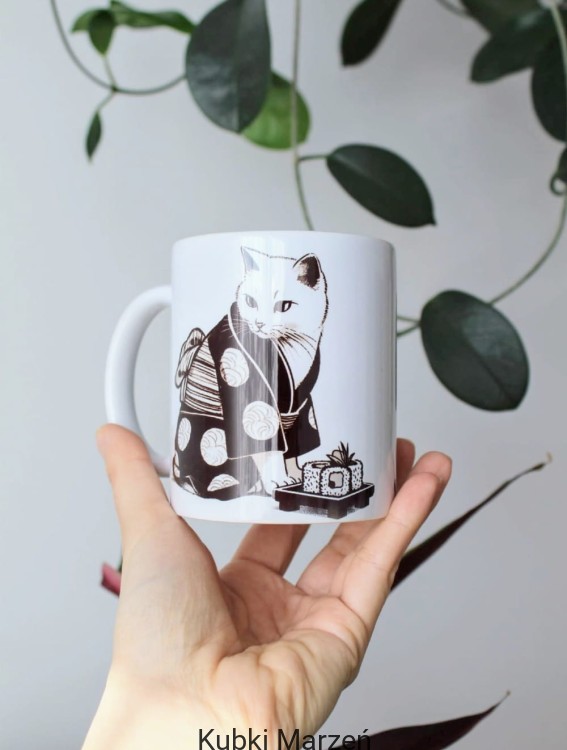 Kubek z motywem kota w kimonie, ilustracja kotka, 330ml