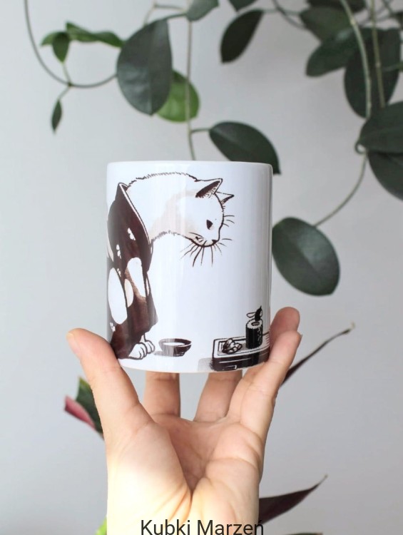 Kubek z kotem i sushi 330 ml – minimalistyczny kubek ceramiczny dla miłośników kotów