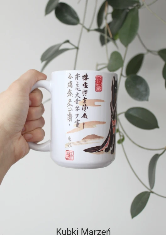 Duży Kubek – Czarny kot w kimonie w kwiaty | styl japoński 450 ml