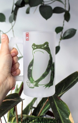 Kufel smutna żaba mieszająca matchę, szkło szronione, 450ml