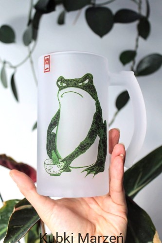 Kufel smutna żaba mieszająca matchę, szkło szronione, 450ml