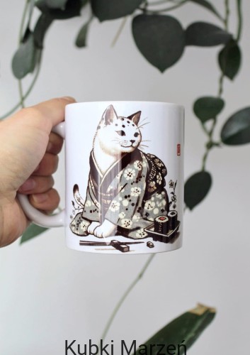Kubek Kot w kimonie w kwiaty 330ml
