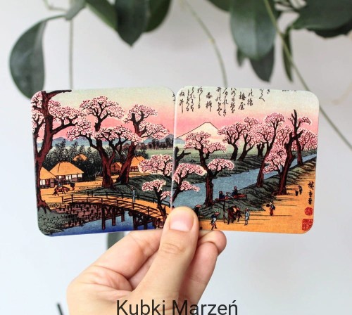 Podkładki pod kubek Utagawa Hiroshige - Wieczorny blask nad mostem Koganei