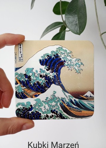 Podkładka pod Kubek Wielka fala w Kanagawie Hokusai, Tekturowo-Korkowa