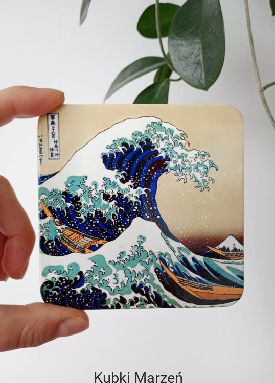 Podkładka pod Kubek Wielka fala w Kanagawie Hokusai, Tekturowo-Korkowa