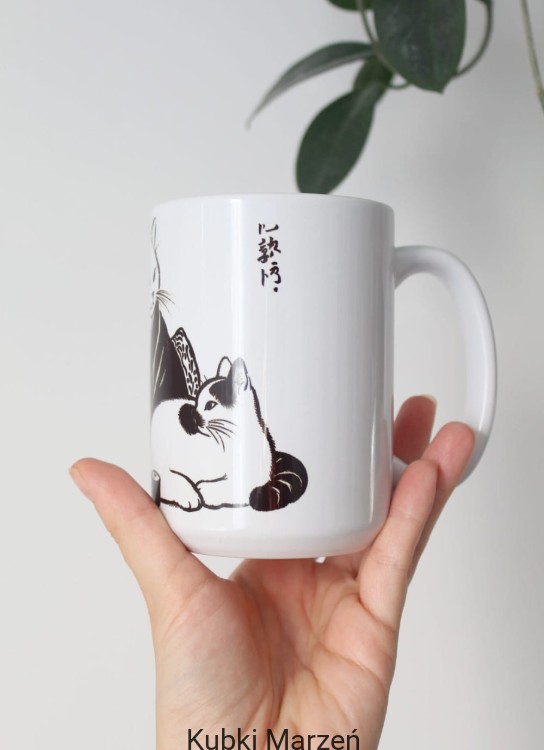 Duży kubek z kotkami kimono, sushi, japoński styl, 450ml