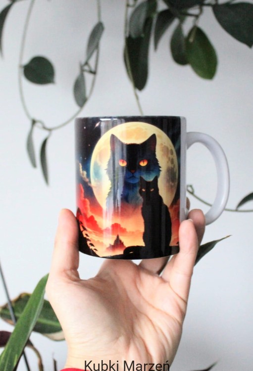 Kubek „Mystic Cat” – magiczny czarny kot na tle księżyca 330 ml