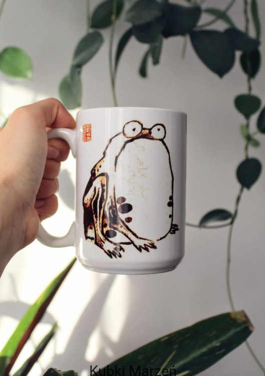 Kubek Żaba Itō Jakuchū 450 ml – japońska ilustracja, biały ceramiczny kubek