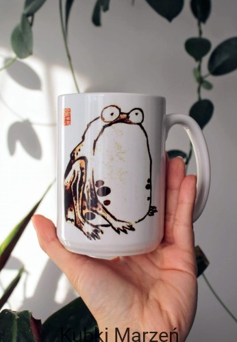 Kubek Żaba Itō Jakuchū 450 ml – japońska ilustracja, biały ceramiczny kubek