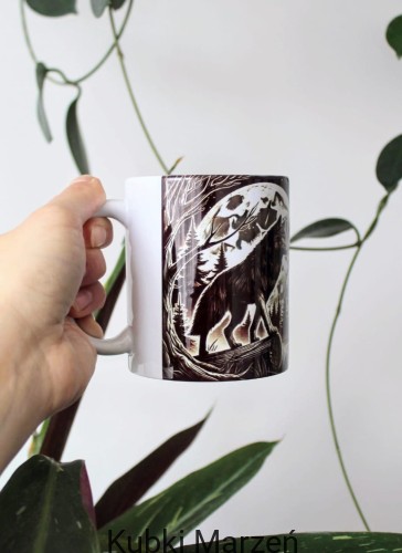 Kubek „Wilk w lesie” 330 ml – ceramiczny kubek z leśnym motywem i księżycem