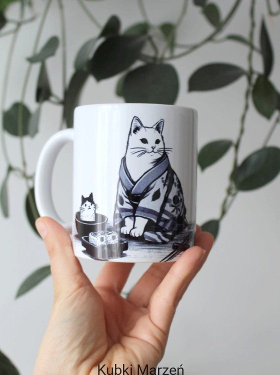 Kubek z kotkiem w kimonie 330 ml – japoński styl, sushi i kawaii design