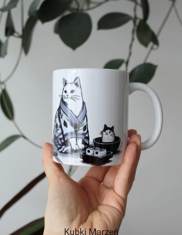 Kubek z kotkiem w kimonie 330 ml – japoński styl, sushi i kawaii design