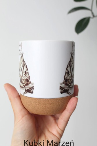 Kubek z pokrywką i korkową podstawką 300 ml – kotki Kimono w japońskim stylu