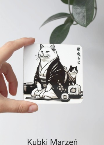 Podkładka pod kubek Kotki Kimono, ilustracja