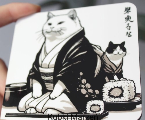 Podkładka pod kubek Kotki Kimono, ilustracja