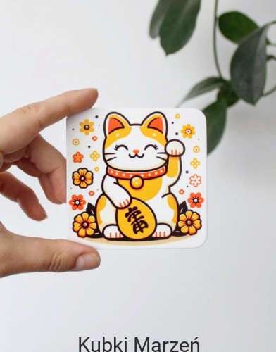 Urocza podkładka z Maneki Neko Żółtym – japońskim kotem szczęścia
